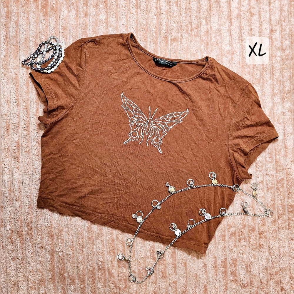 Brown Butterfly Crop Top